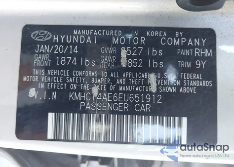 2014 Hyundai Accent Gls z USA, uszkodzony, nr VIN KMHCT4AE6EU651912